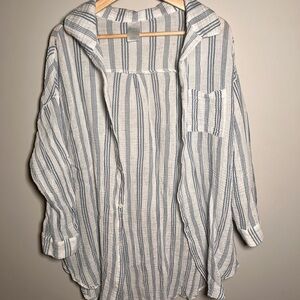 Kona Sol oversized Blue and White Striped Swim Coverup size large